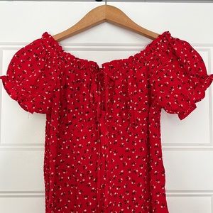Shein red paisley/flower print peasant dress